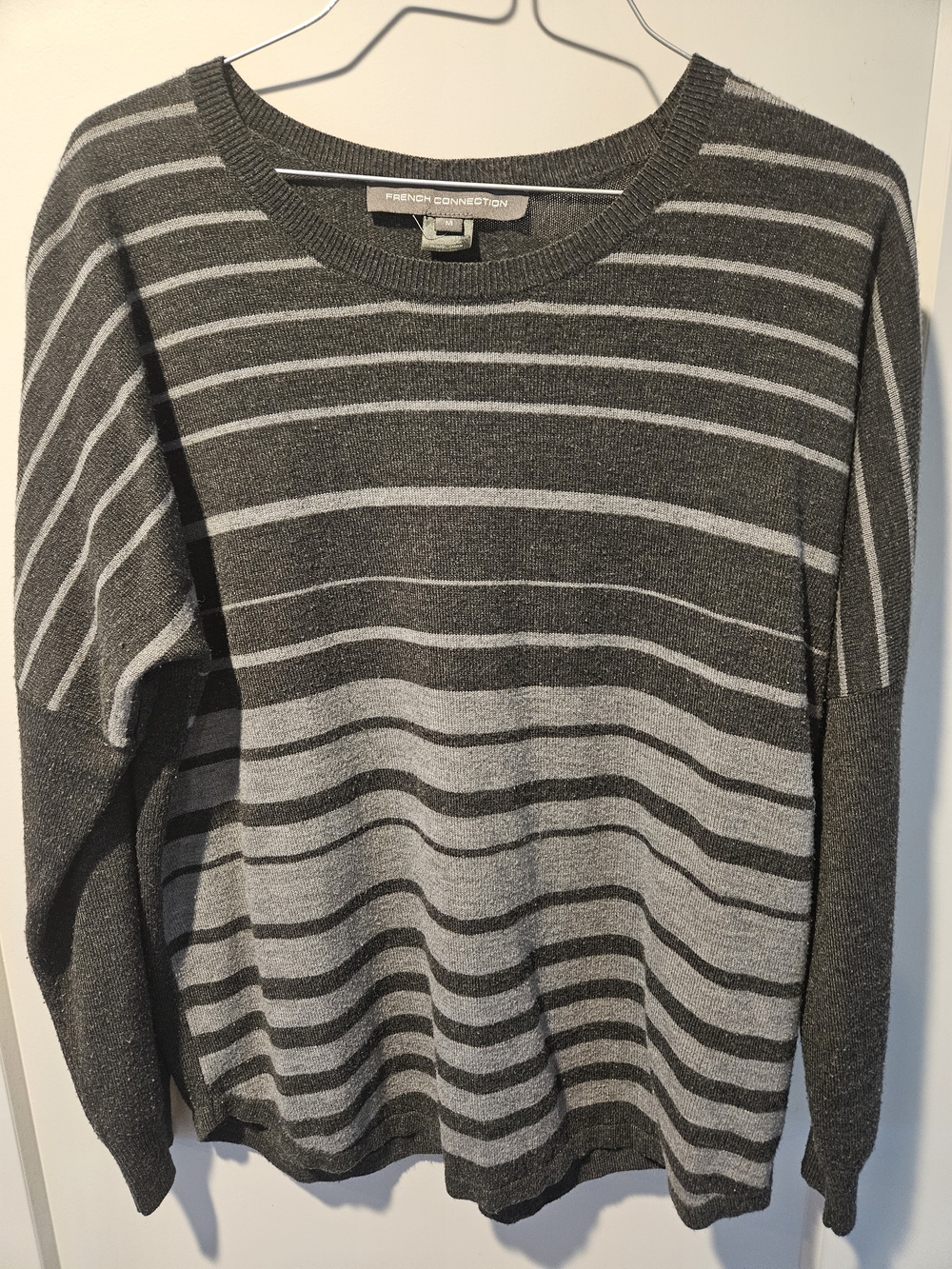 French Connection Charcoal & Light Gray Striped Crewneck Sweater